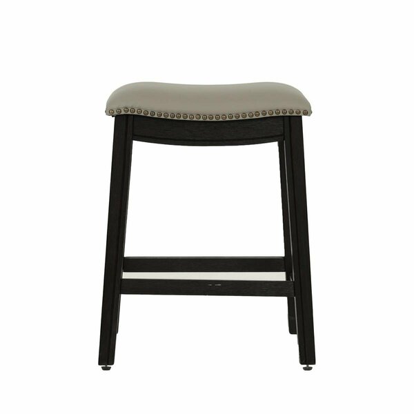 Poundex 24 in. Saddle Counter Stool in Gray Faux Leather - Set of 2 F1818